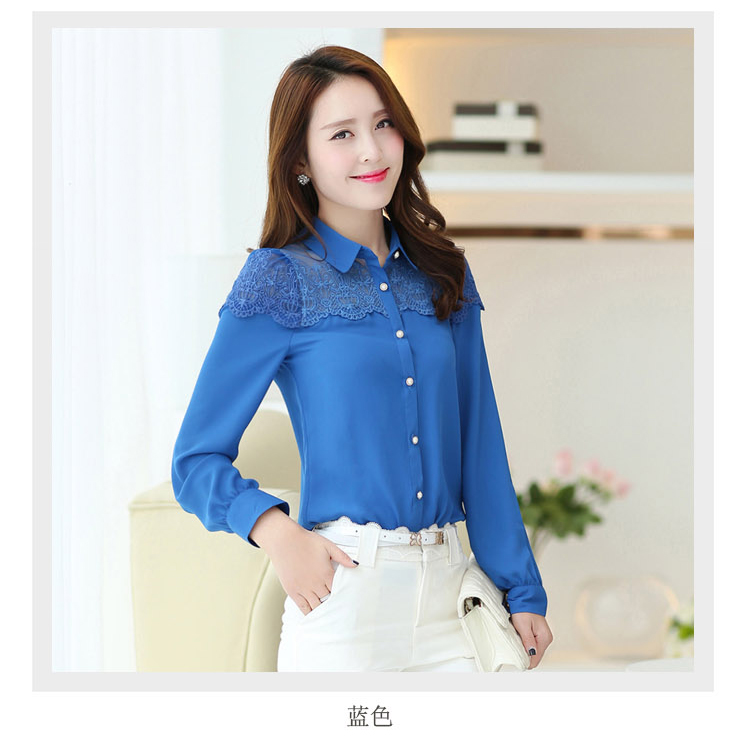 艾欧娜(EIONAR)2016春装新款修身女装时尚翻领长袖雪纺衫蕾丝衫JD71AS19 黄色 M