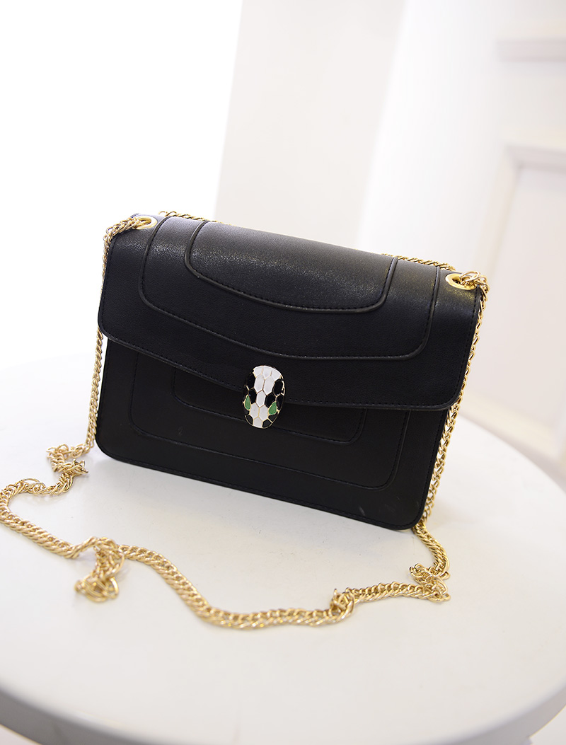 奇尚达2015新款潮女包 韩版链条珐琅蛇头女包 单肩斜挎包-nts 黑色