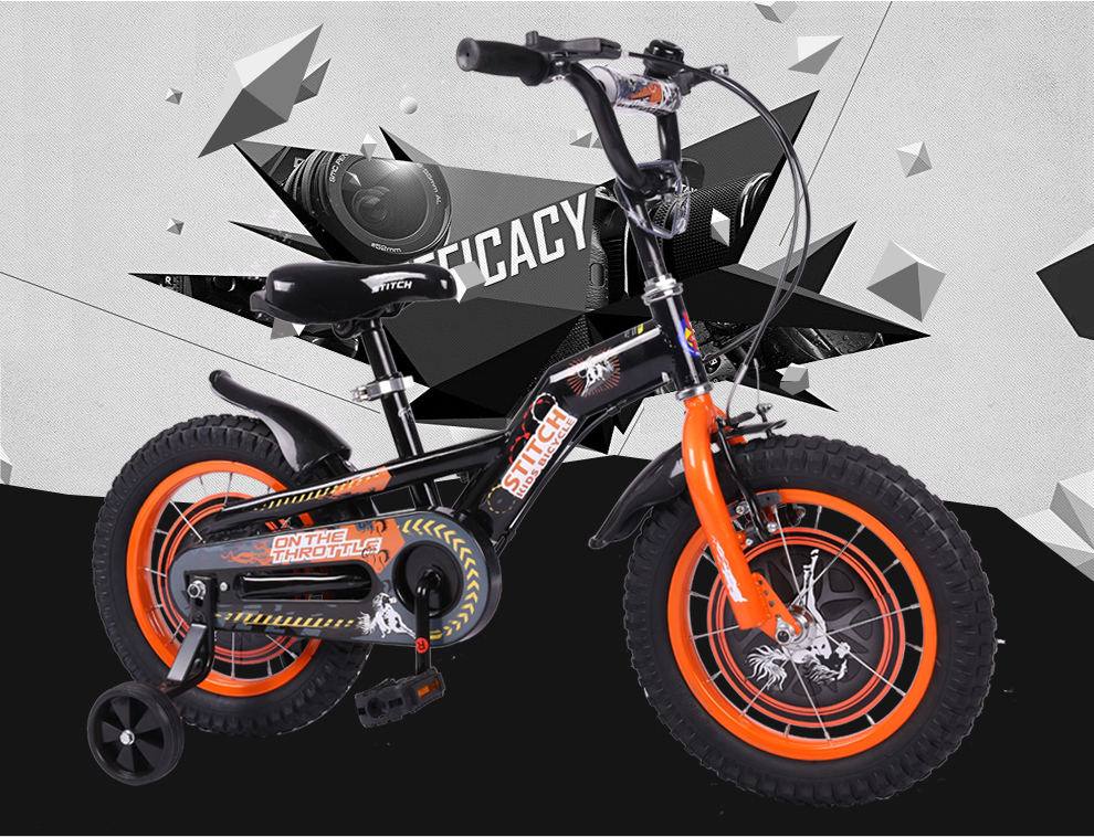 祺娃娃/stitch 野马儿童自行车12寸14寸16寸18寸脚踏车女孩童车 黑色