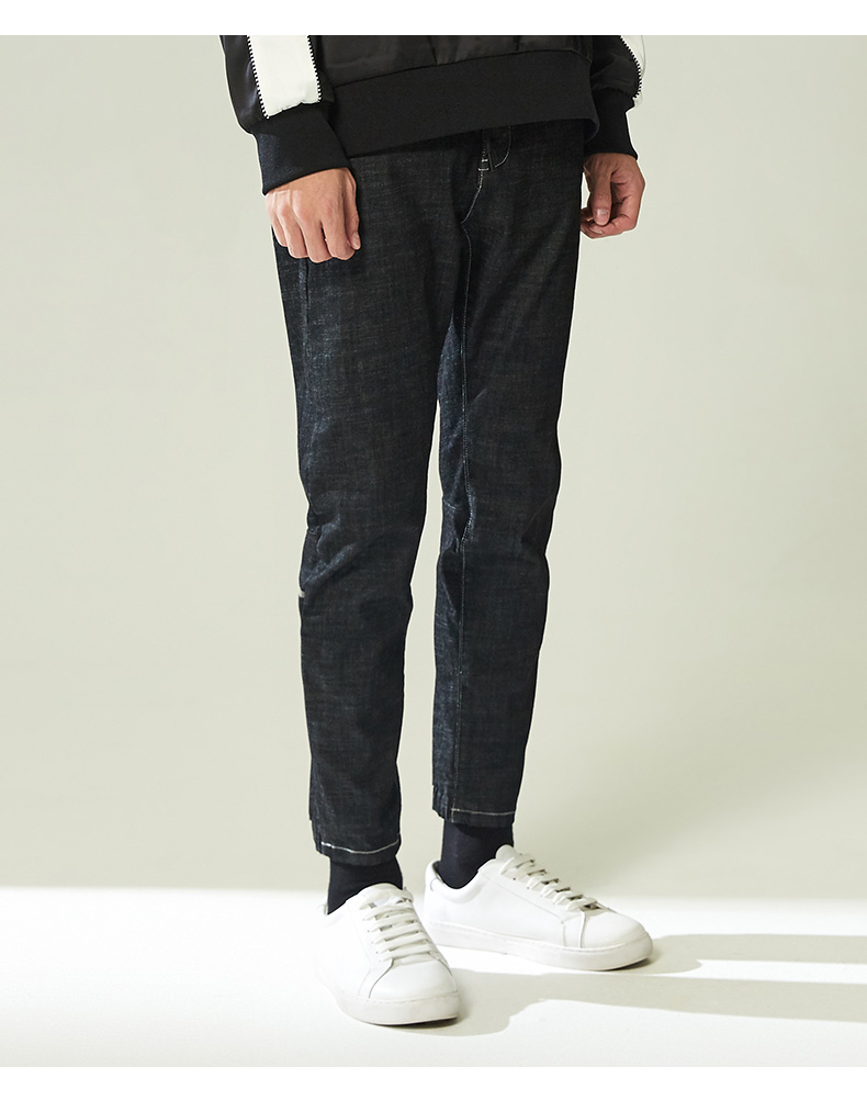 摩高男装2018春季新款 男士休闲九分牛仔裤小直筒潮裤子411179007