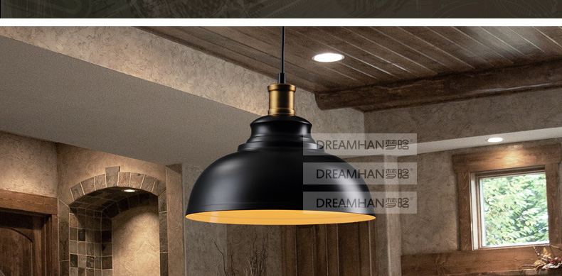 梦晗灯具 欧式复古铁艺餐厅楼梯过道灯饭厅吧台咖啡厅 酒吧吊灯 客厅卧室吊灯Q8026 黑色配爱迪生灯泡
