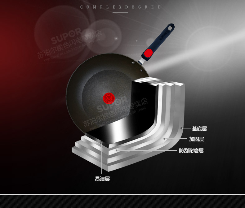 苏泊尔(SUPOR)炒锅火红点2代无油烟炒菜锅具不粘锅30cm 电磁炉燃气通用PC30R2