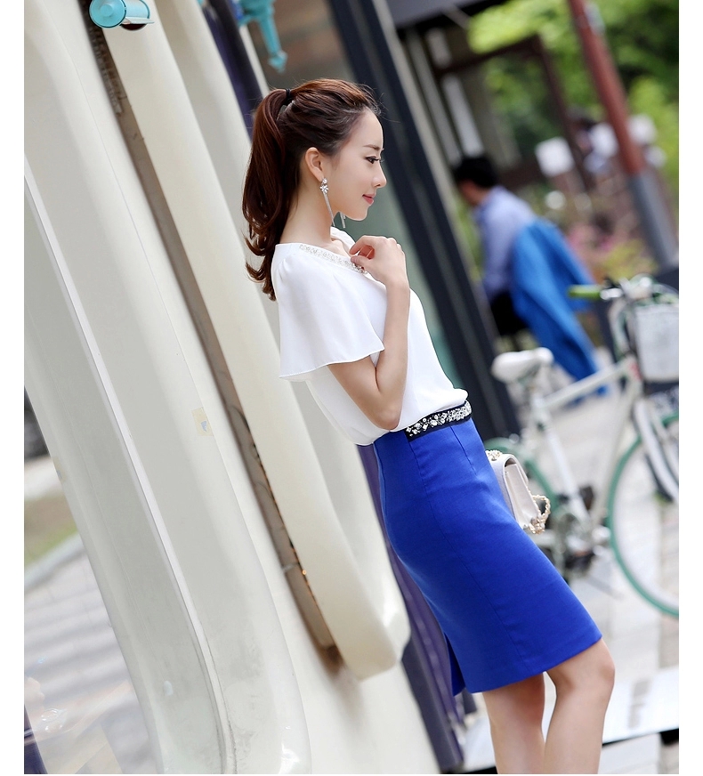 SOE2015夏季新品韩版镶钻拼接通勤OL包臀裙半身裙女裙蓝色B1231 黑色 S