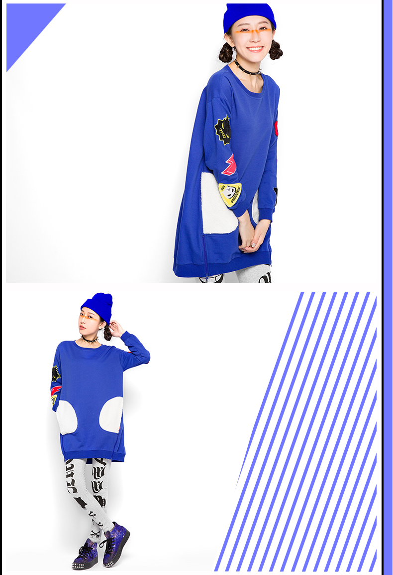 PASS女装秋冬新款 长袖撞色短款连衣裙6532411095 黑色 M