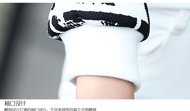 薇拉风2015秋装新款印花短款薄外套棒球服长袖短外套女 黑白 M