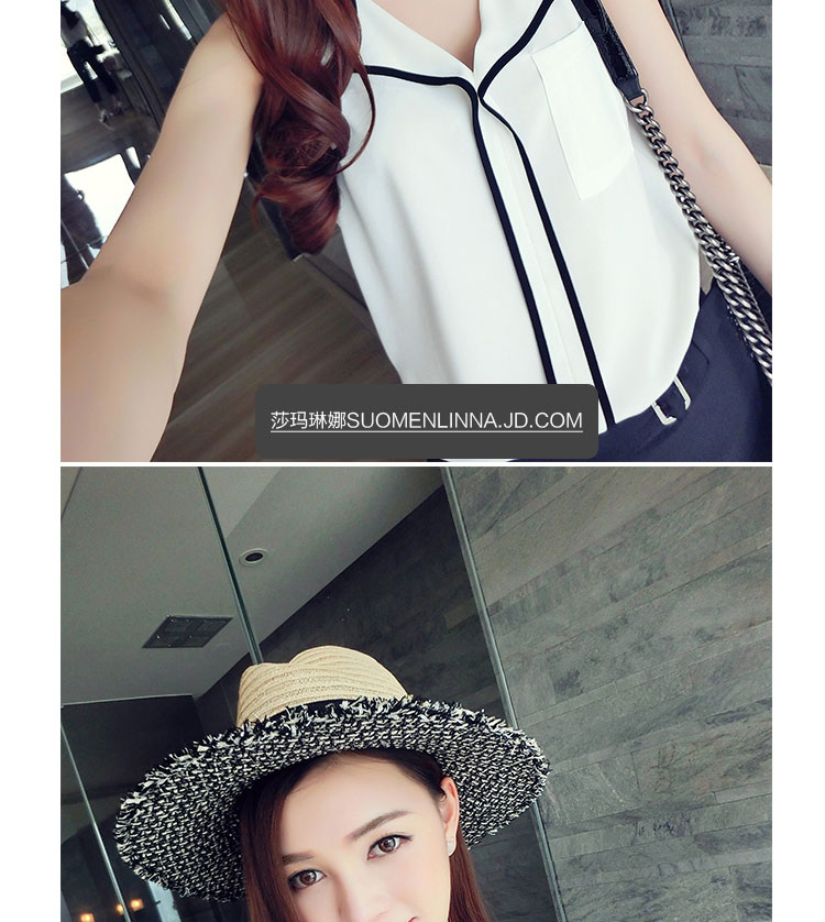 SMLN2015雪纺衫女夏短袖翻领打底衫背心4868 黑色 均码