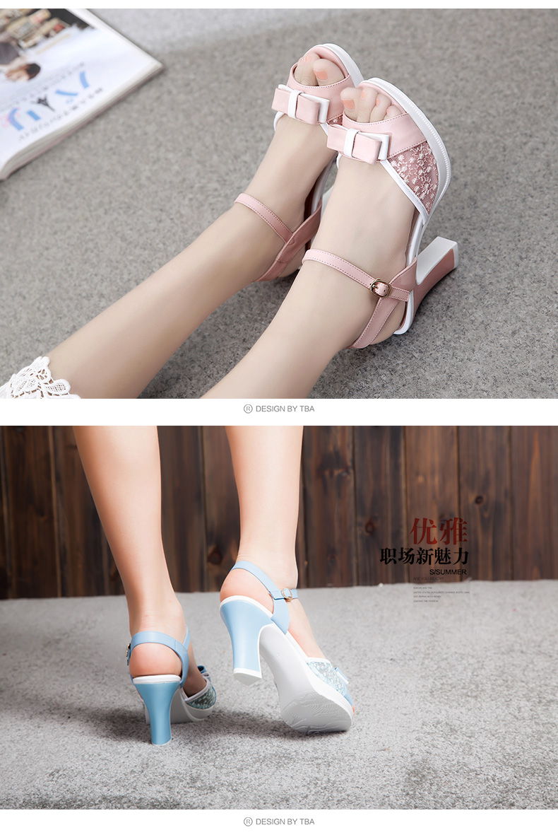 tba 夏季正品女鞋凉鞋女高跟鞋百搭丽人头层牛皮拼色鱼嘴女鞋淑女鞋