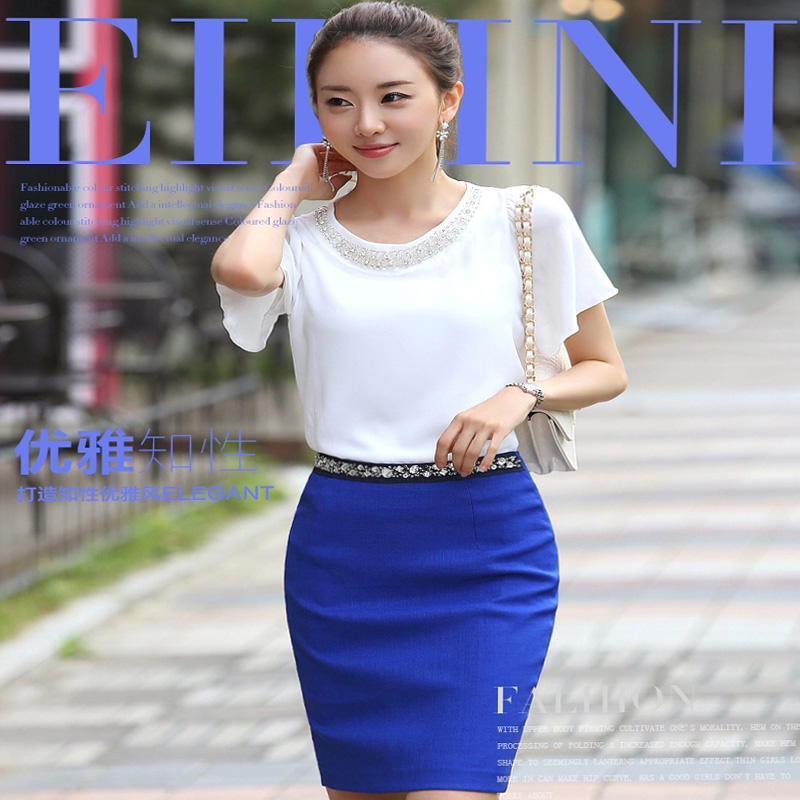 SOE2015夏季新品韩版镶钻拼接通勤OL包臀裙半身裙女裙蓝色B1231 黑色 S