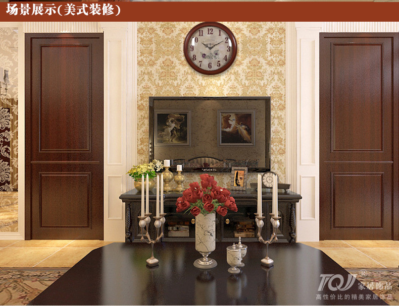 
                                        TQJ实木单面圆形壁挂钟客厅创意挂表卧室静音时尚石英时钟表030 白色                