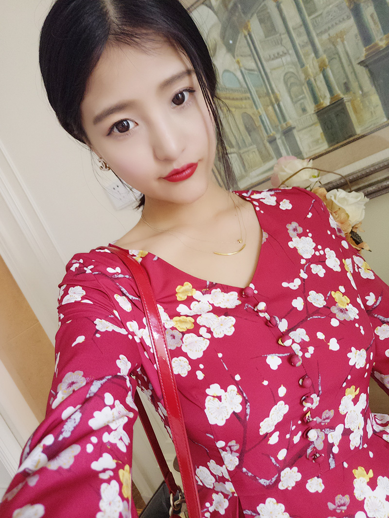 大喜自制 春季新品 原创设计 春夏 文艺中袖绑带连衣裙短款女 红色 s