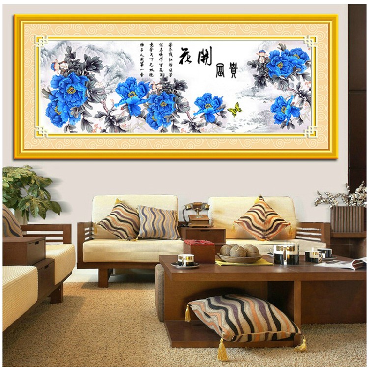 
                                        蒙娜丽莎十字绣5D系列钻石画花开富贵蓝色版钻石绣砖石绣贴钻绣水晶十字绣圆钻新款蓝色牡丹花 棉线3股线蓝色牡丹180*60厘米                