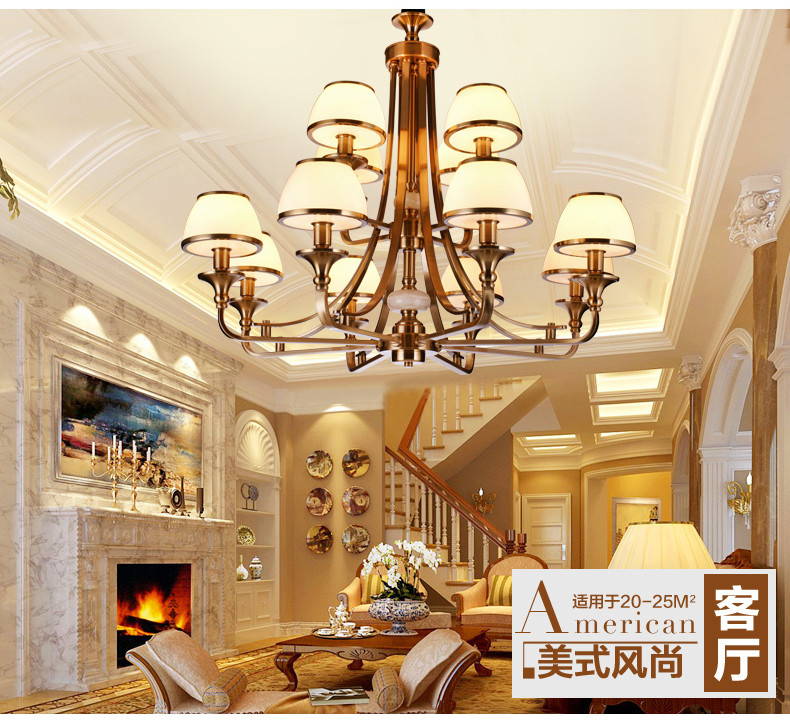 美式吊灯餐厅客厅吊灯 现代卧室吊灯 简约仿铜欧式吊灯 0255-6