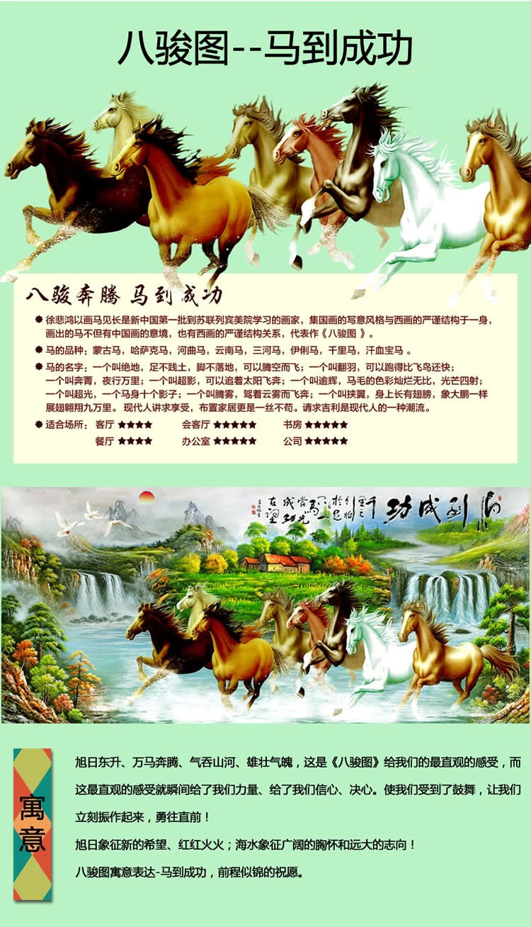 
                                        世轩 八匹马十字绣八骏图八骏马到成功系列客厅新款印花满绣 三股绣 棉线印花 200X95厘米                
