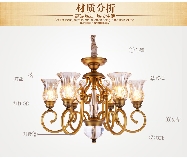 美式吊灯餐厅客厅吊灯 现代卧室吊灯 简约仿铜欧式吊灯 0270-3