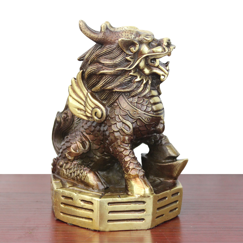 真全铜器纯铜麒麟黄铜麒麟八卦麒麟小麒麟迷你款麒麟