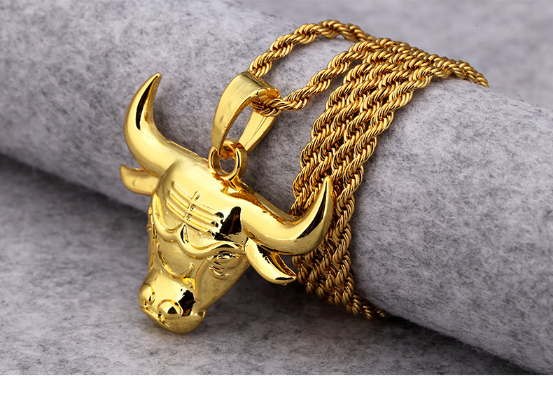 18k厚金电镀超闪个性牛头项链 黑人街头嘻哈hiphop饰品男士饰品 金色