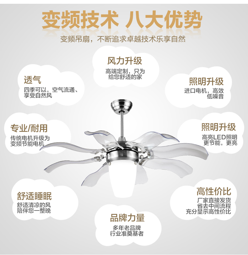 金幻水晶吊扇灯风扇灯具客厅卧室餐厅吊灯 铬色塑胶扇叶 42寸遥控版led光源