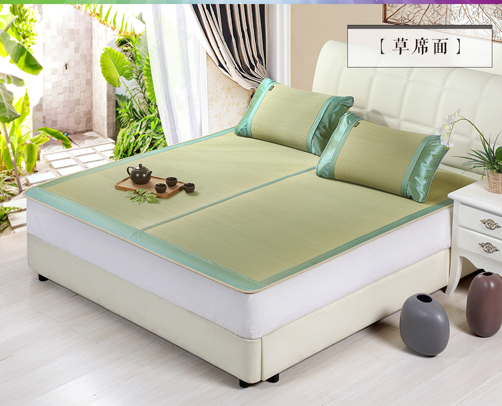 华升 可折叠双面凉席 两用席子 一面竹席 一面蔺草席  一席两用 单席 150*195CM