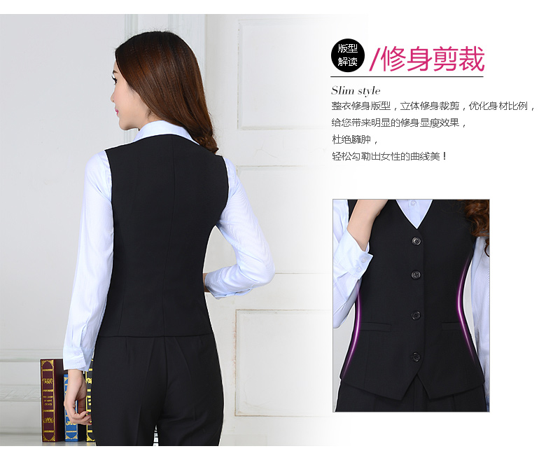 
                                        栢领 春秋新款马甲女马夹背心工装小西装马甲女酒店银行工作服正装女 蓝马甲+蓝裤+蓝衬衫 L                