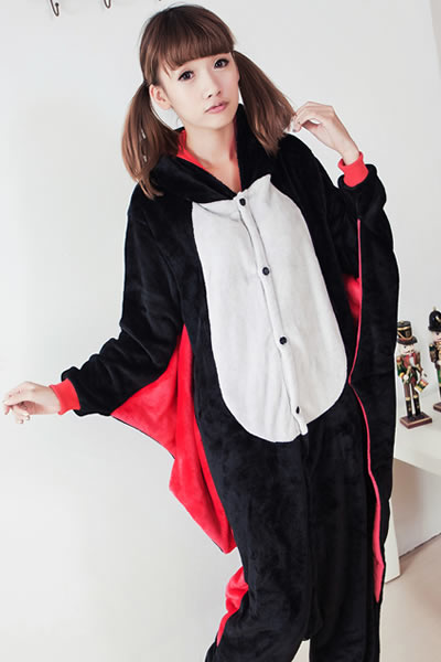 黛沫daimo 水貂法兰绒黑蝙蝠动物连体睡衣卡通秋冬季长袖珊瑚家居女服