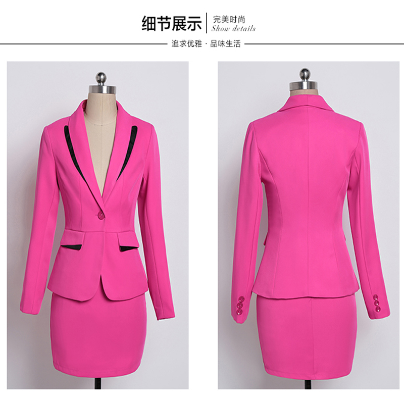 依莱迪2015春秋季美容房地产酒店工作服2件套裙制服长袖OL职业装套装套裙女小西装 黑色套裤 XXL