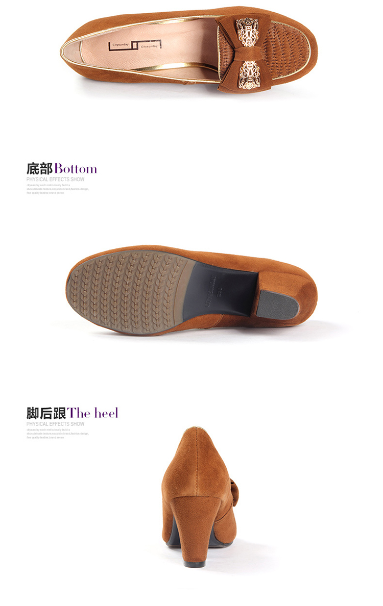 citysunday/都市星期天鞋子女2015新款夏季单鞋蝴蝶结通勤时尚休闲粗