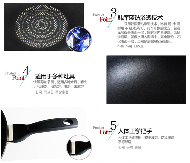 
                                        
                                        韩库(highcook)30cm蓝钻系列炒锅不粘锅无烟锅电磁炉适用炒菜锅具(B014-ZY)                
