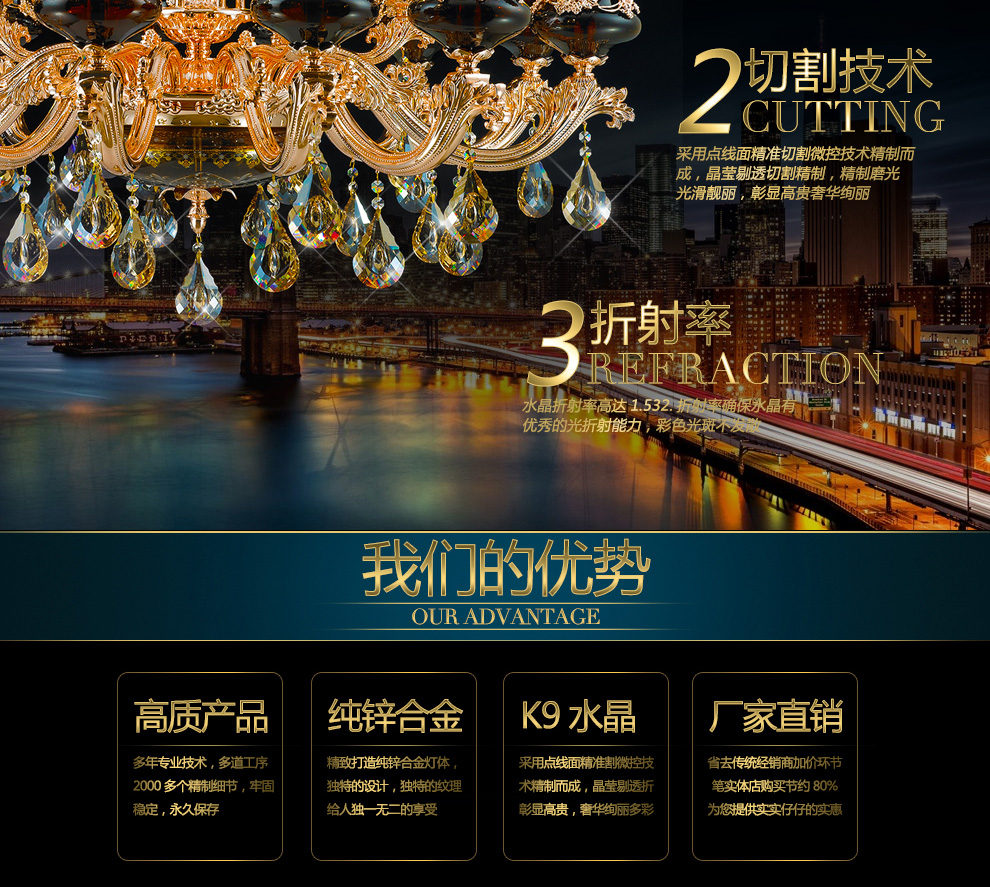 库博－光移动 欧式锌合金水晶吊灯客厅灯餐厅蜡烛复式别墅楼梯吊灯灯具 2368 榄鸿金12+6头吊灯两层