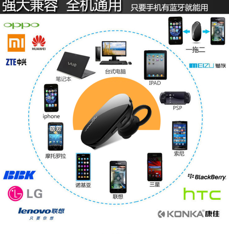 乐迈（ROMAN）R535 蓝牙耳机 立体声音乐耳机 黑色 黑白双壳