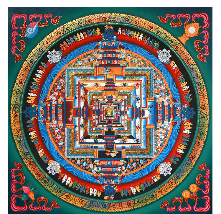 上行道时轮金刚坛城曼陀罗手绘唐卡装饰画挂画玄关现代客厅新中式餐厅