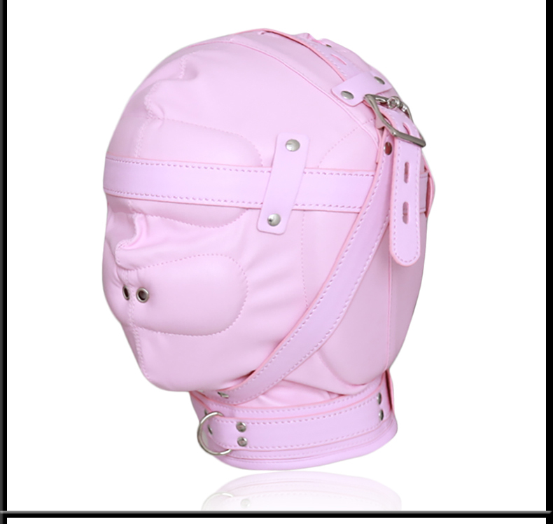 桃色缘海绵头罩鼻孔进气式窒息皮革头套sm情趣用品男女用器具sm夫妻