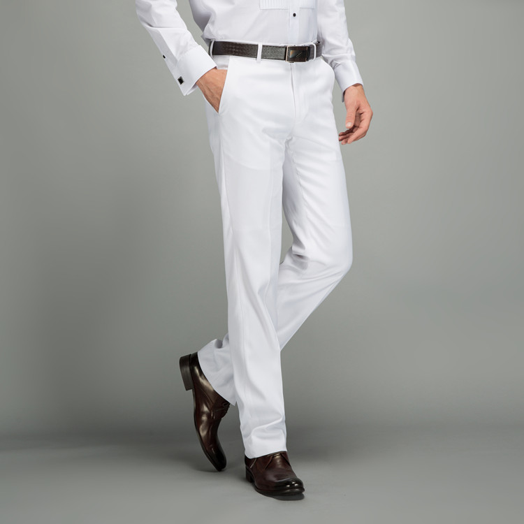 春秋白色男西裤纯白免烫直筒宽松商务休闲正装长裤修身西装裤 白色 33