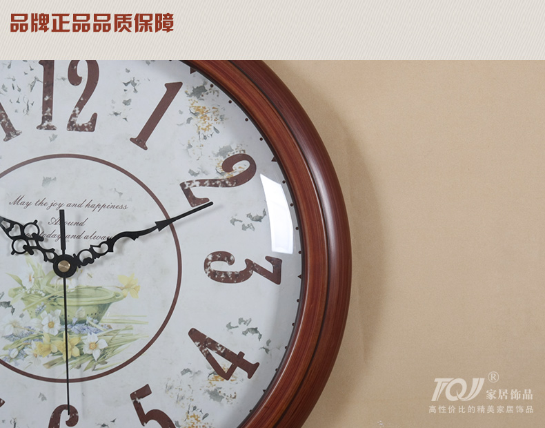 
                                        TQJ实木单面圆形壁挂钟客厅创意挂表卧室静音时尚石英时钟表050 白色                