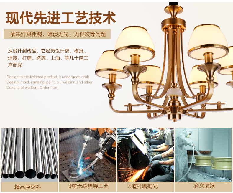美式吊灯餐厅客厅吊灯 现代卧室吊灯 简约仿铜欧式吊灯 0255-6