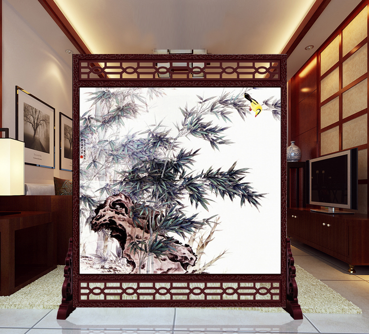 
                                        私人定制中式座屏 书房酒店雕花屏风 办公室客厅玄关隔断双面屏风150x180cm 15-011                