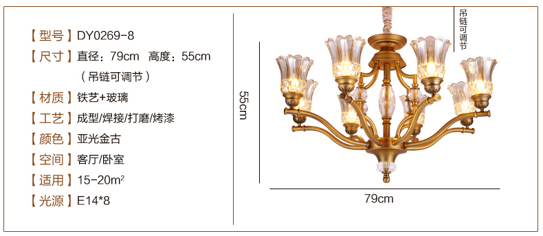 美式吊灯餐厅客厅吊灯 现代卧室吊灯 简约仿铜欧式吊灯 0269-6