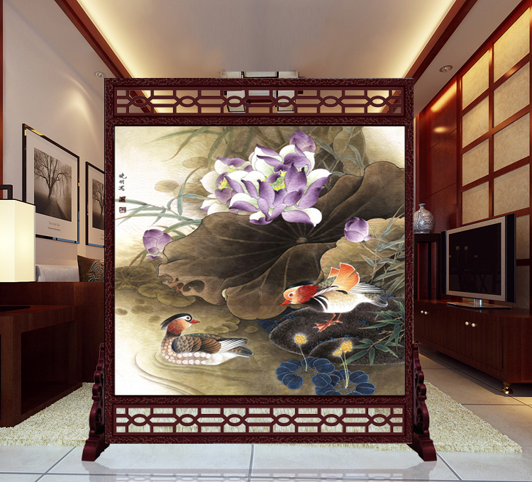 
                                        私人定制中式座屏 书房酒店雕花屏风 办公室客厅玄关隔断双面屏风150x180cm 15-011                