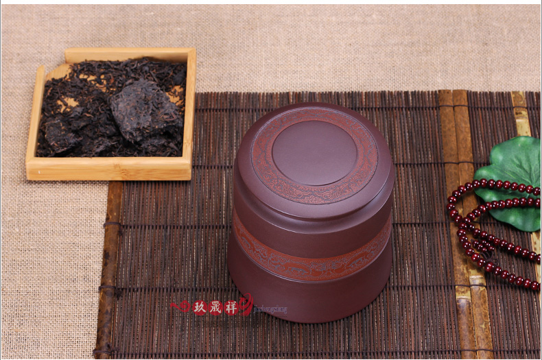 
                                                                                玖晟祥 宜兴精品紫砂茶叶罐陶瓷小号醒茶罐普洱茶储存罐密封存茶缸藏茶盒茶仓储物罐子 图腾紫砂罐                