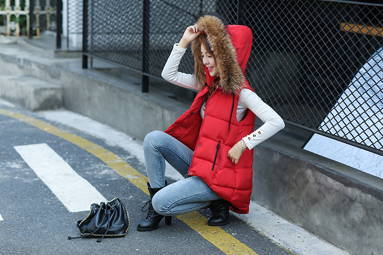 
                                        欧肯嘉 羽绒棉服上衣女马甲 韩版修身棉袄马夹外套女秋冬装宽松中长款棉衣背心 黑色 L                