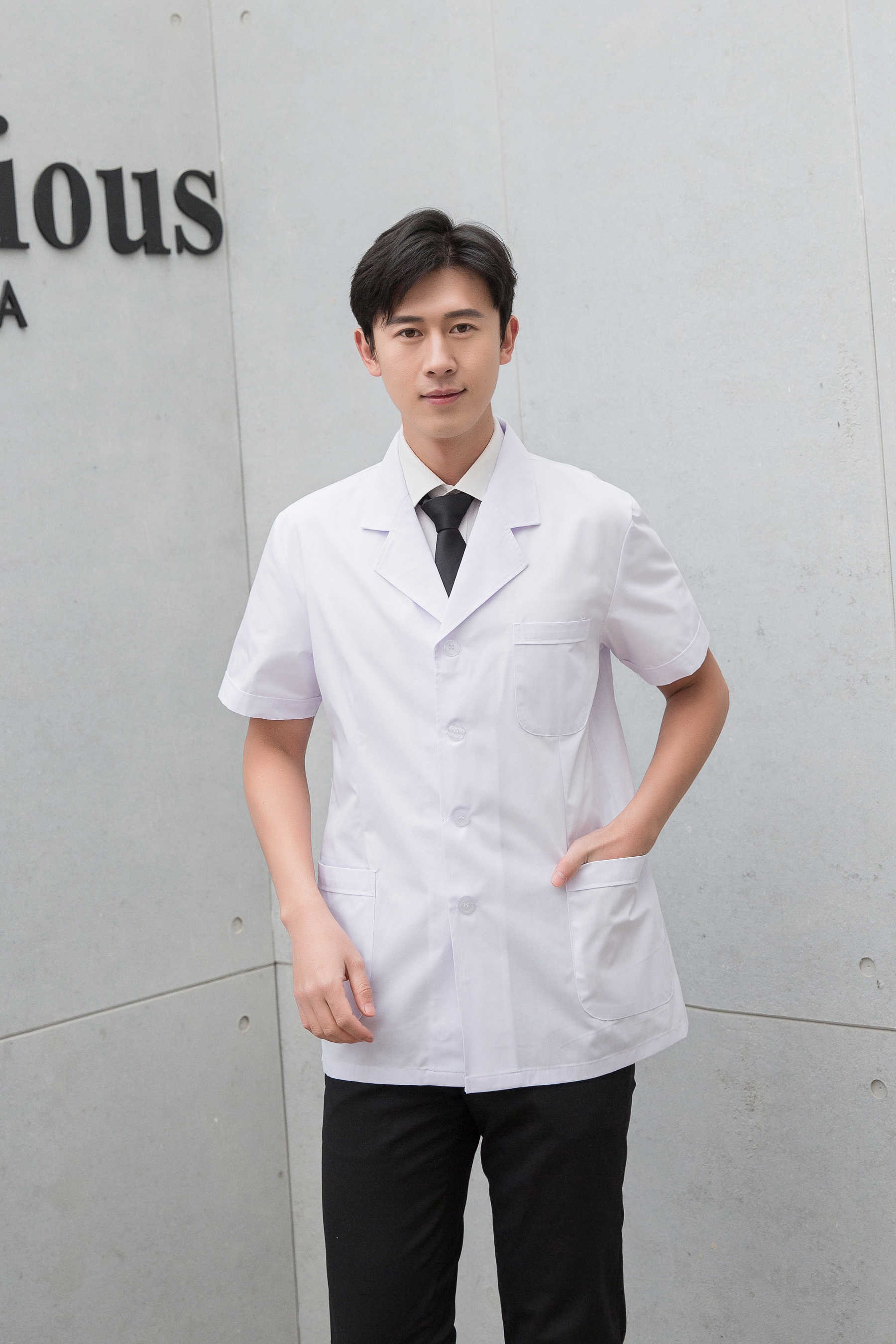 短袖口腔牙科医护服店工作服护士服夏装上衣长袖男白大褂短款短袖xxl