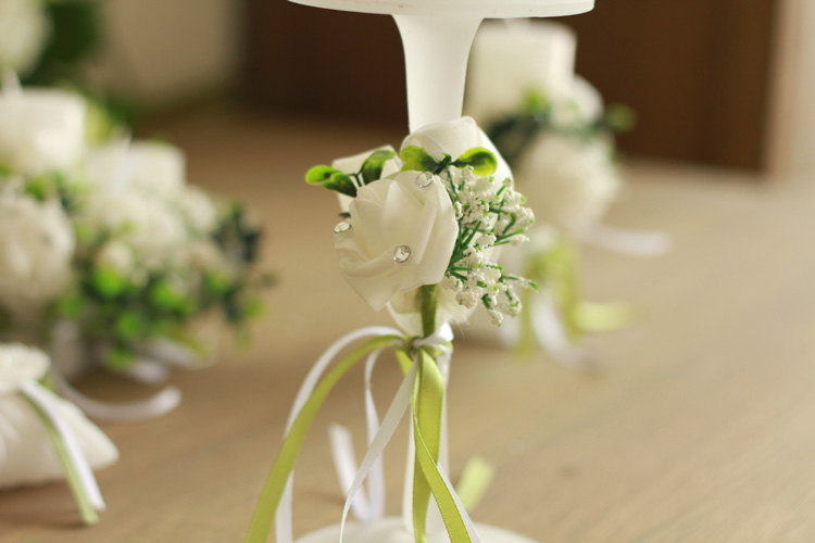 浪漫结婚生日PARTY庆典 婚庆白色玫瑰无烟香薰蜡烛 四件套选 C款(圆柱蜡烛二件套)
