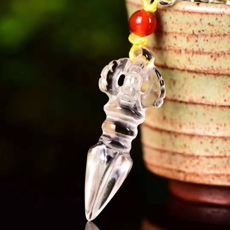 臻莱 开光白水晶金刚杵吊坠法器金刚杵挂件金刚橛乾坤转开运物吊坠 珠