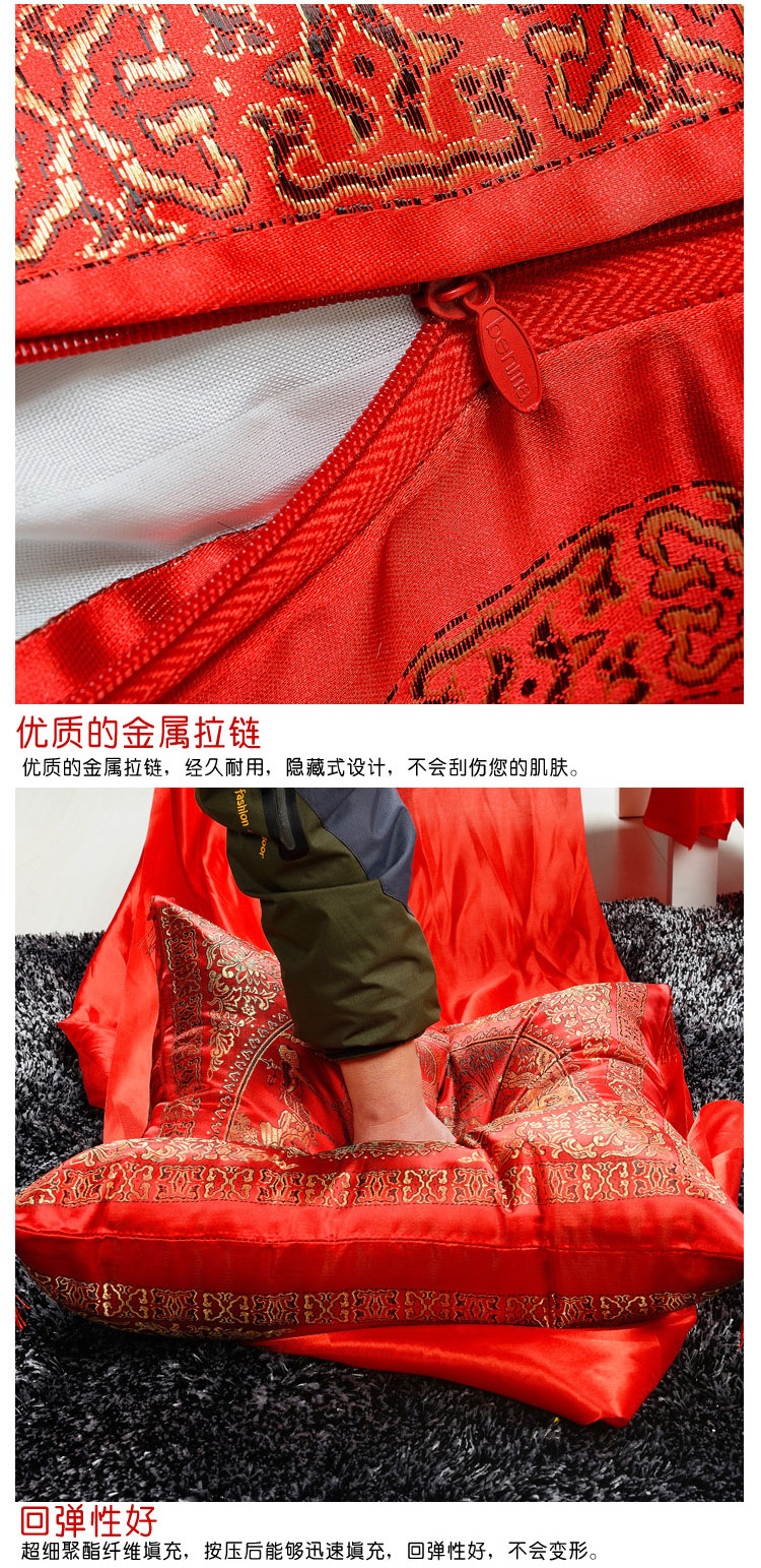 卓鸷家纺 婚庆锦缎面料多功能抱枕 沙发靠垫一对(两只装) 百子图 靠垫55*55cm-含芯
