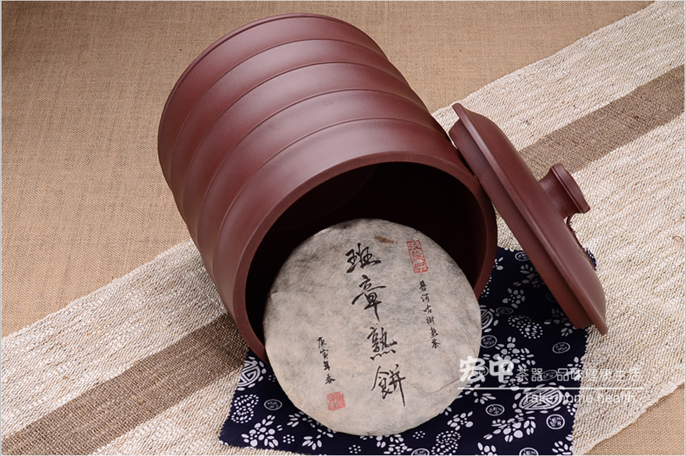 宏中 -宜兴紫砂茶叶罐 手工 储茶罐 醒茶罐 普洱罐7饼装 多层紫泥竹节罐