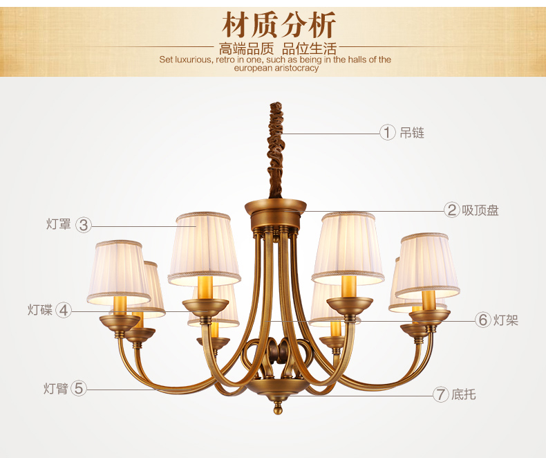 美式吊灯餐厅客厅吊灯 现代卧室吊灯 简约仿铜欧式吊灯 0237-8