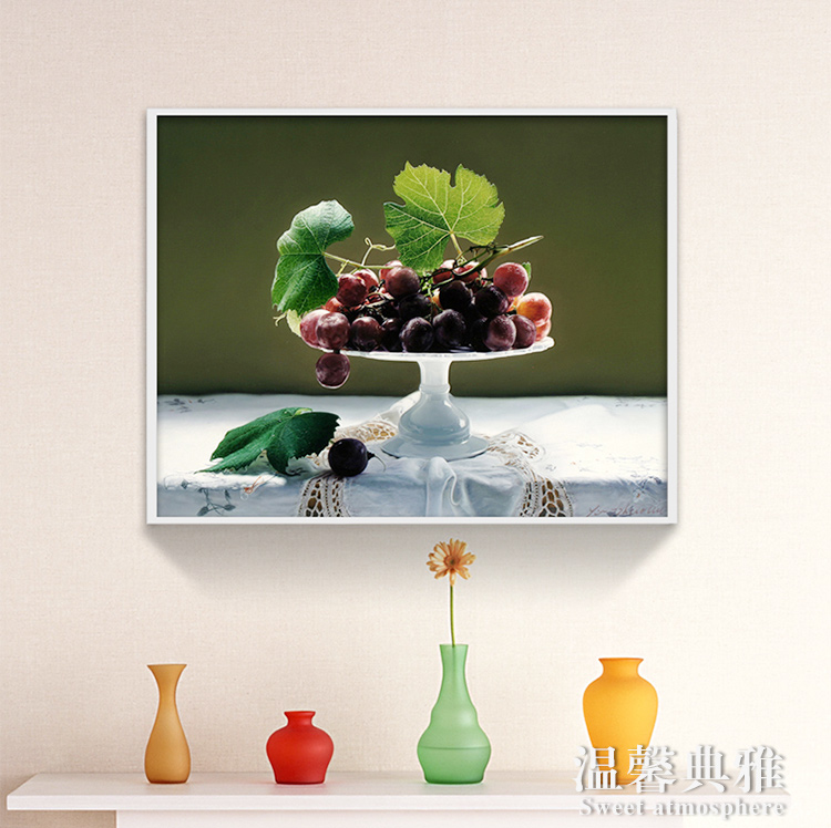 Timax油画有框画 餐厅装饰画欧式饭厅挂画超写实水果葡萄静物油画 简欧餐厅背景墙画 褐色 40*50cm