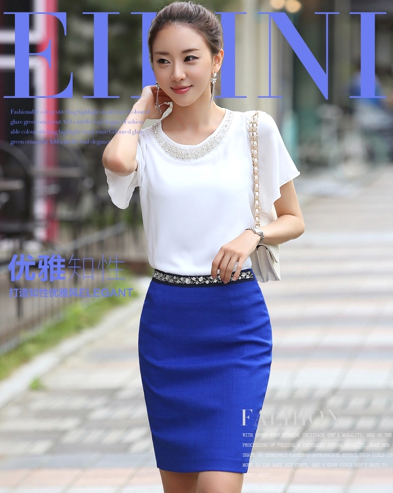 SOE2015夏季新品韩版镶钻拼接通勤OL包臀裙半身裙女裙蓝色B1231 黑色 S