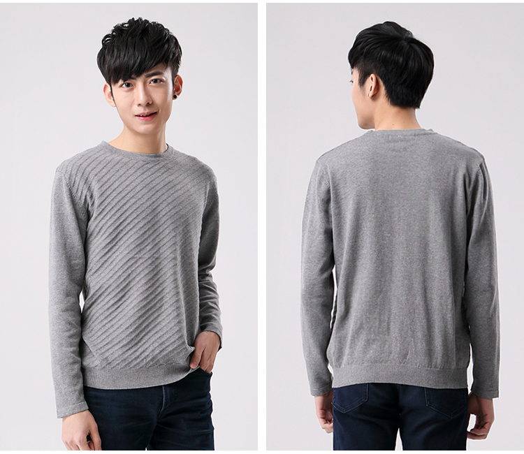 衣之纯2015套头针织长袖男装毛线衣圆领打底衫 宝蓝色 m