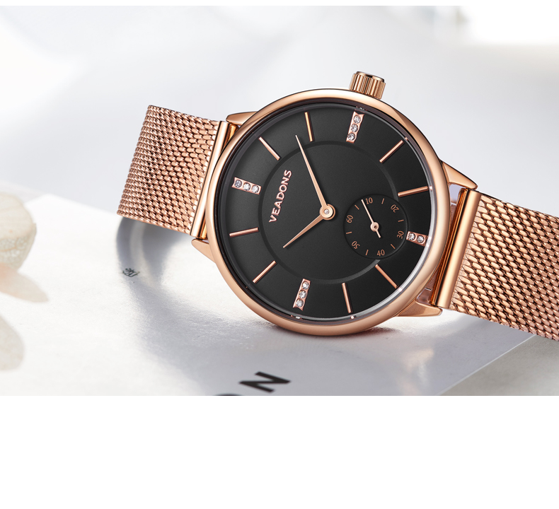威顿veadons手表女士优雅钢带男女表防水防划石英表简约时尚情侣手表
