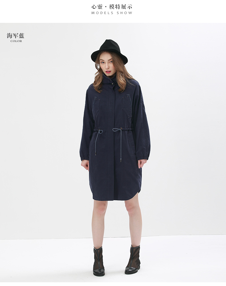 
                                        谜底2016新款文艺纯棉风衣外套女中长款5CDW0130 棕绿 XL                